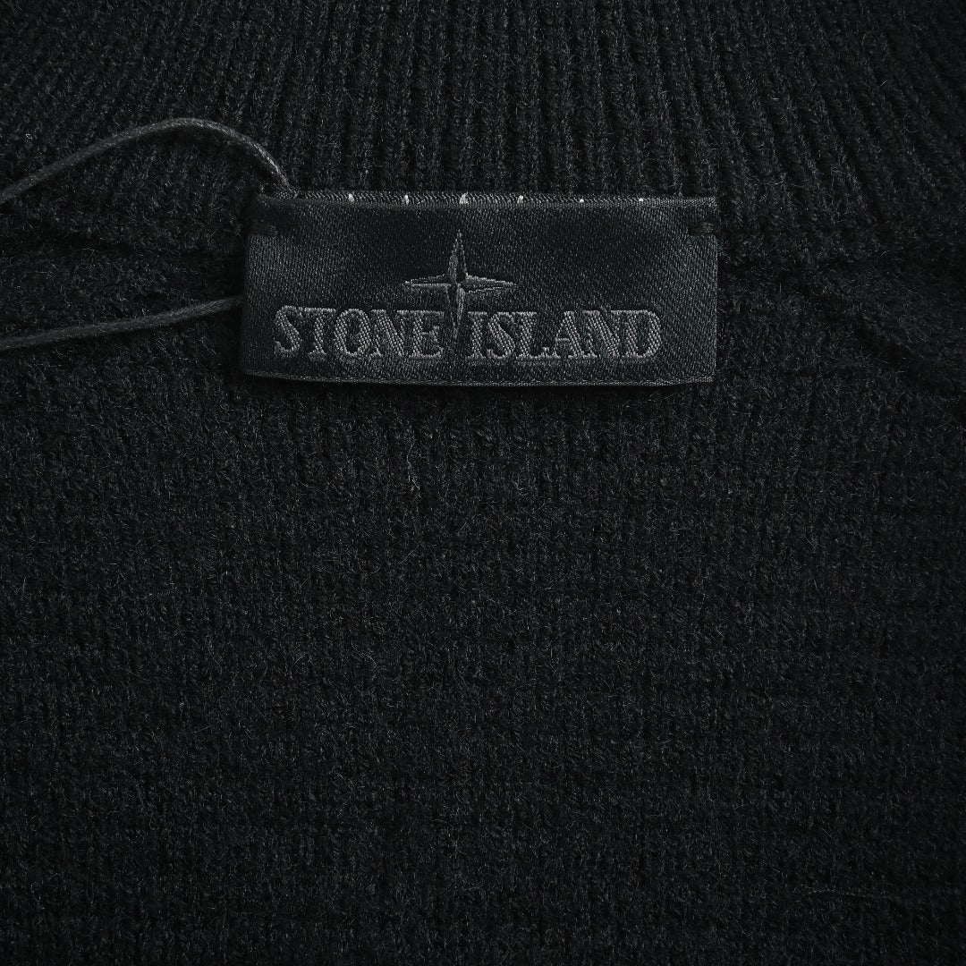 Stone Island Waffle-Knit Zip-Up Sweater Jacket - Black