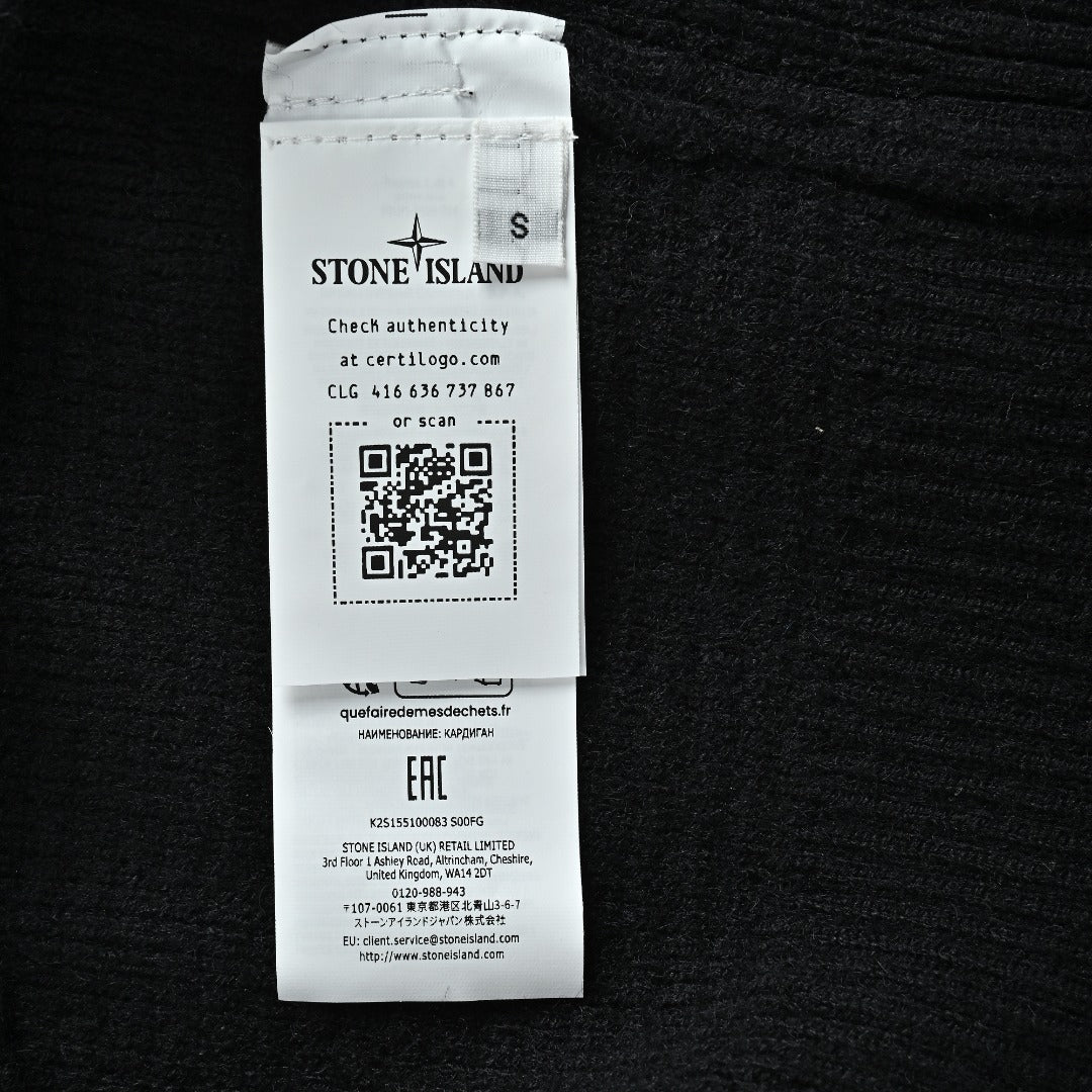 Stone Island Waffle-Knit Zip-Up Sweater Jacket - Black