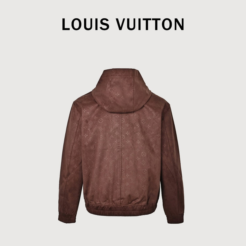 Louis Vuitton Monogram-Embossed Suede-Effect Hooded Jacket - Brown