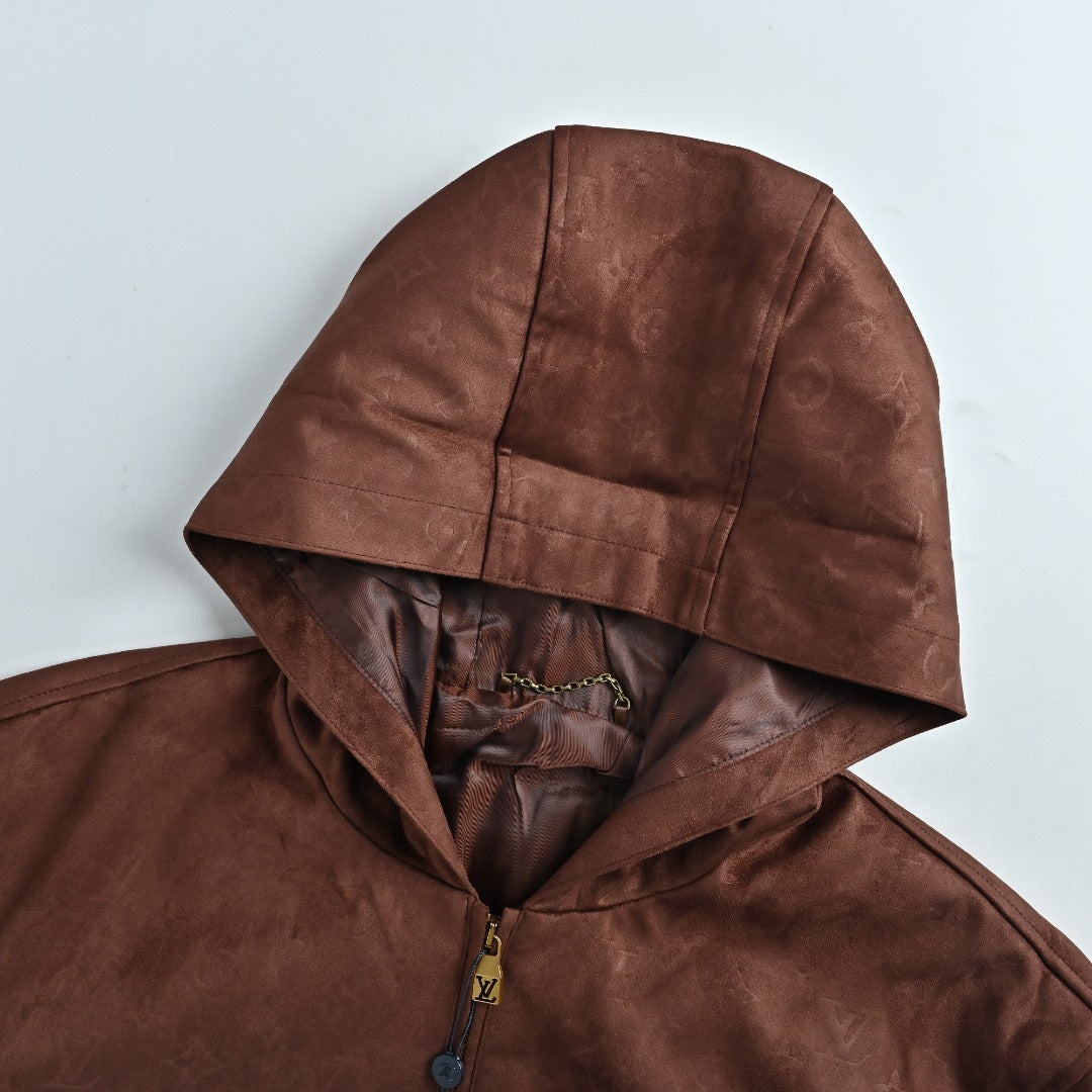 Louis Vuitton Monogram-Embossed Suede-Effect Hooded Jacket - Brown