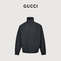 Gucci Badge-Embroidered Check Stand-Collar Jacket - Black