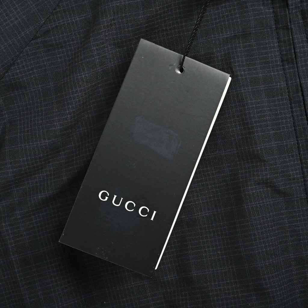 Gucci Badge-Embroidered Check Stand-Collar Jacket - Black