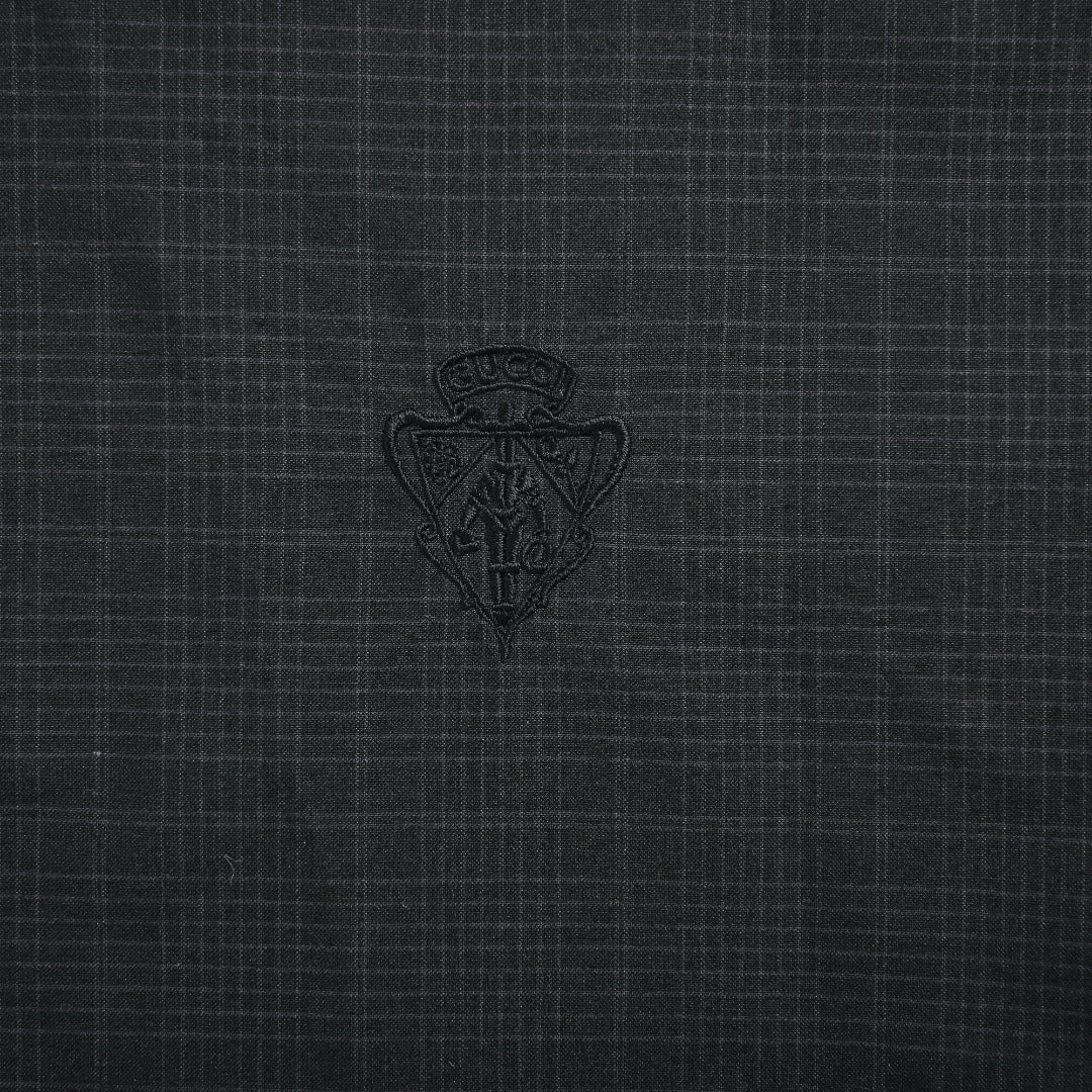 Gucci Badge-Embroidered Check Stand-Collar Jacket - Black