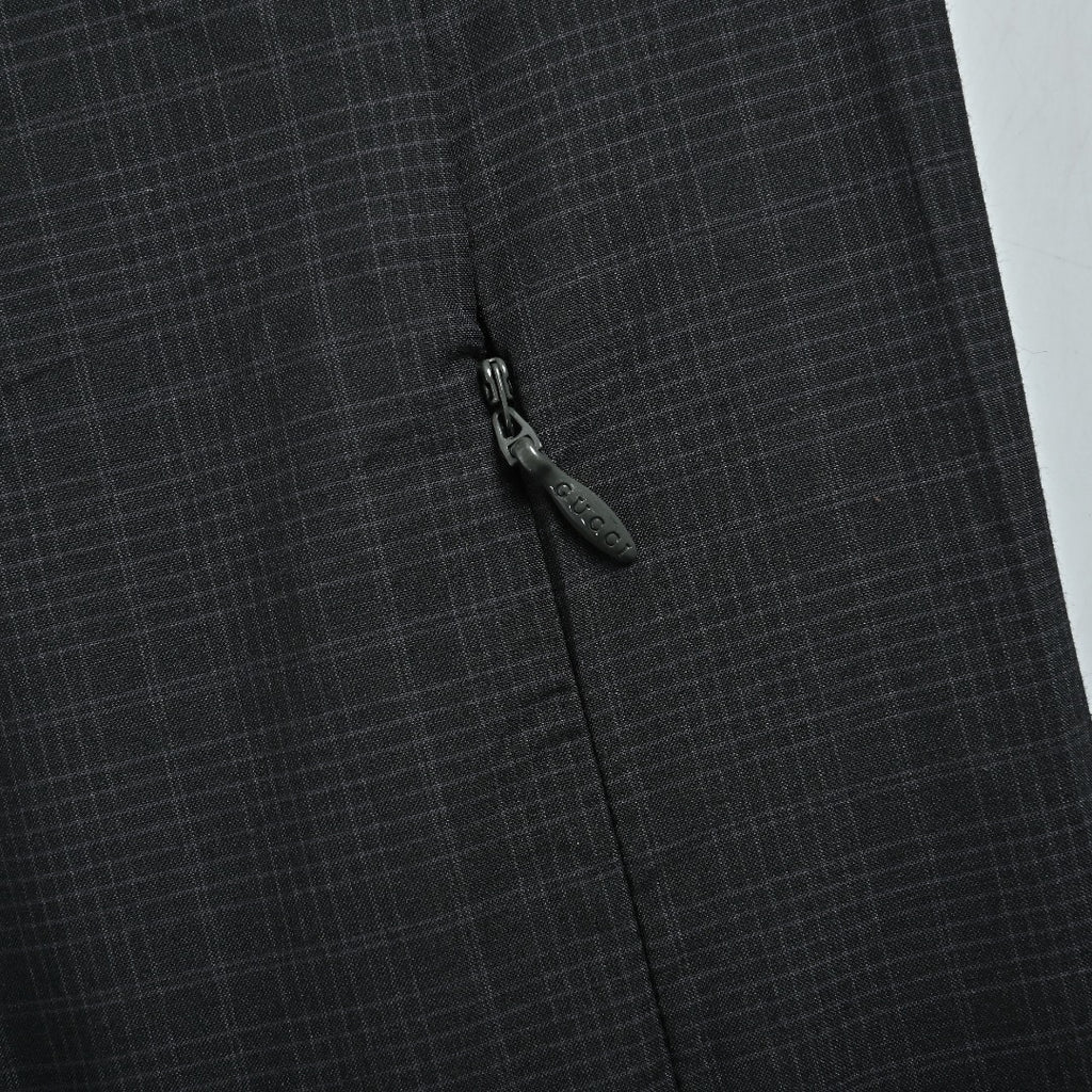 Gucci Badge-Embroidered Check Stand-Collar Jacket - Black