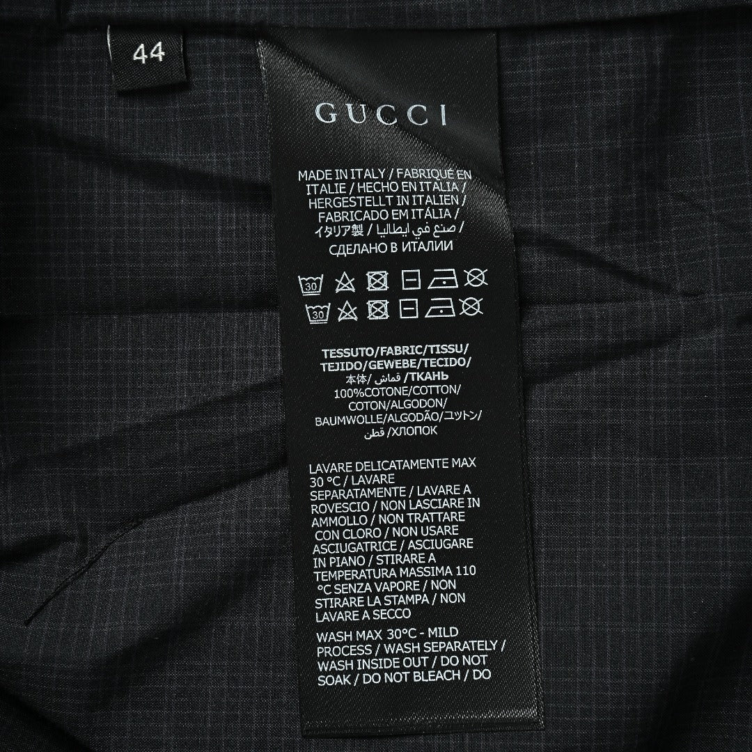 Gucci Badge-Embroidered Check Stand-Collar Jacket - Black