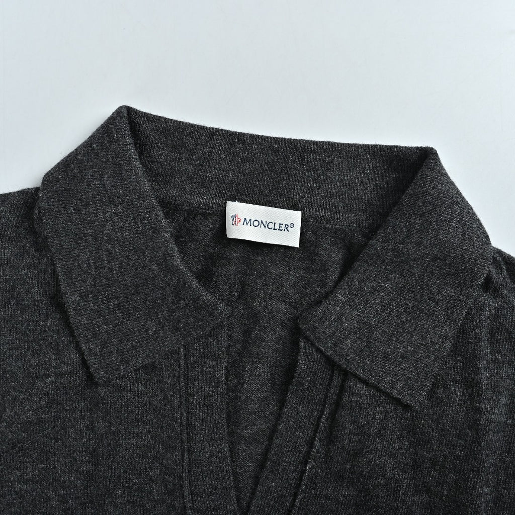 Moncler Sleeve Badge V-Neck Knit Polo Sweater - Black
