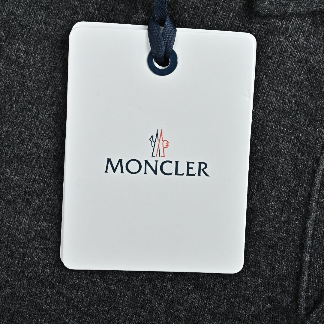 Moncler Sleeve Badge V-Neck Knit Polo Sweater - Black