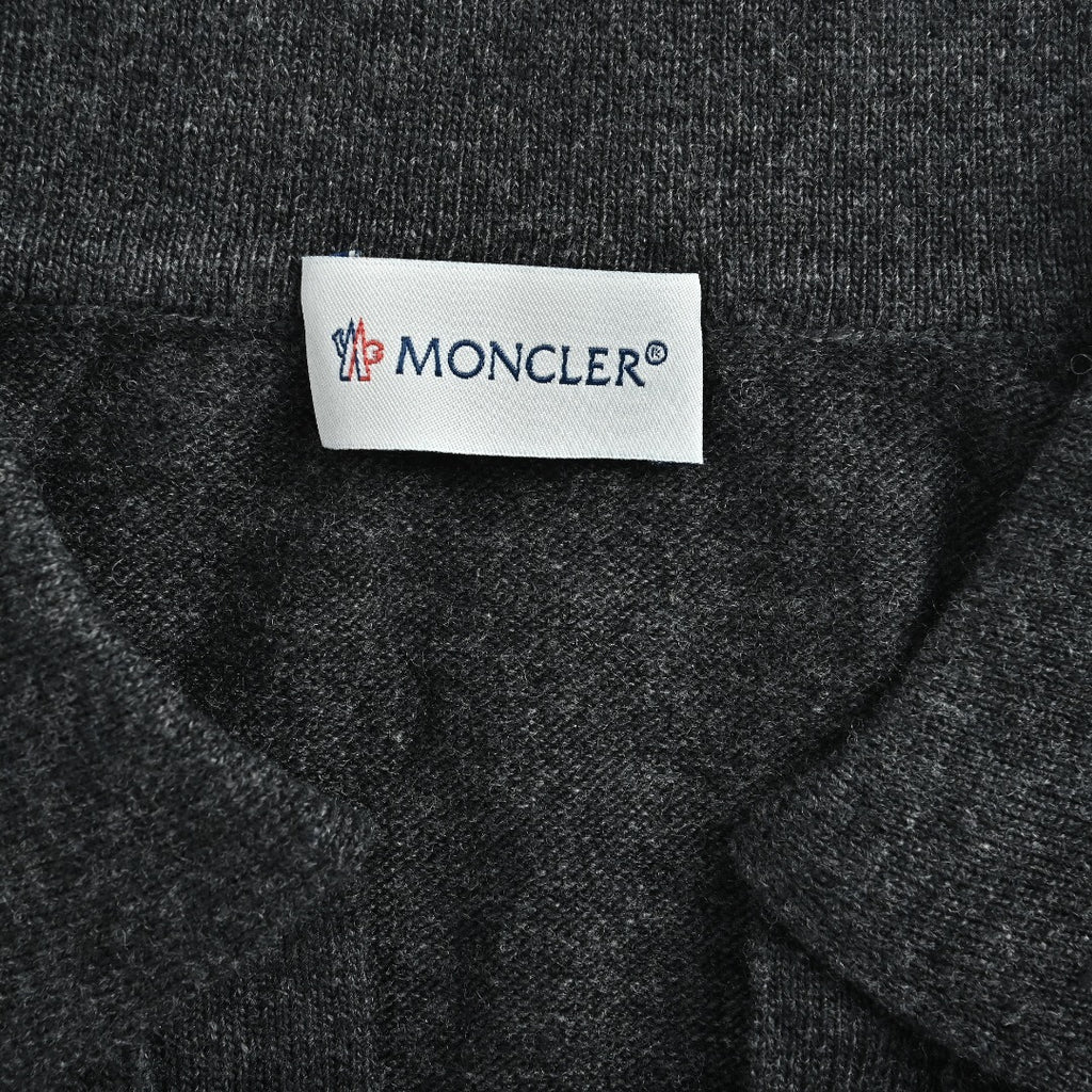 Moncler Sleeve Badge V-Neck Knit Polo Sweater - Black