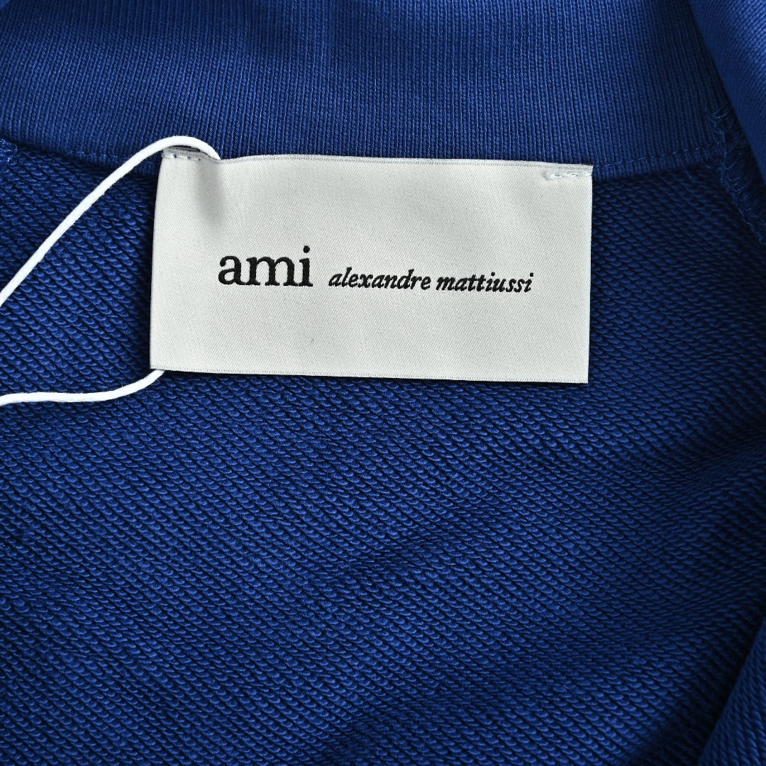 AMI Paris Slogan Half-Zip Sweatshirt - Royal Blue