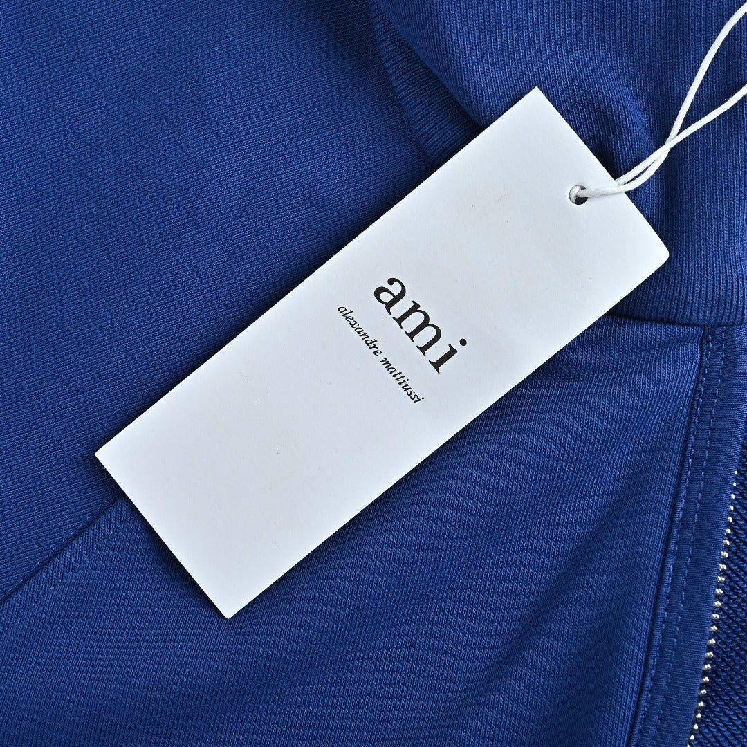 AMI Paris Slogan Half-Zip Sweatshirt - Royal Blue