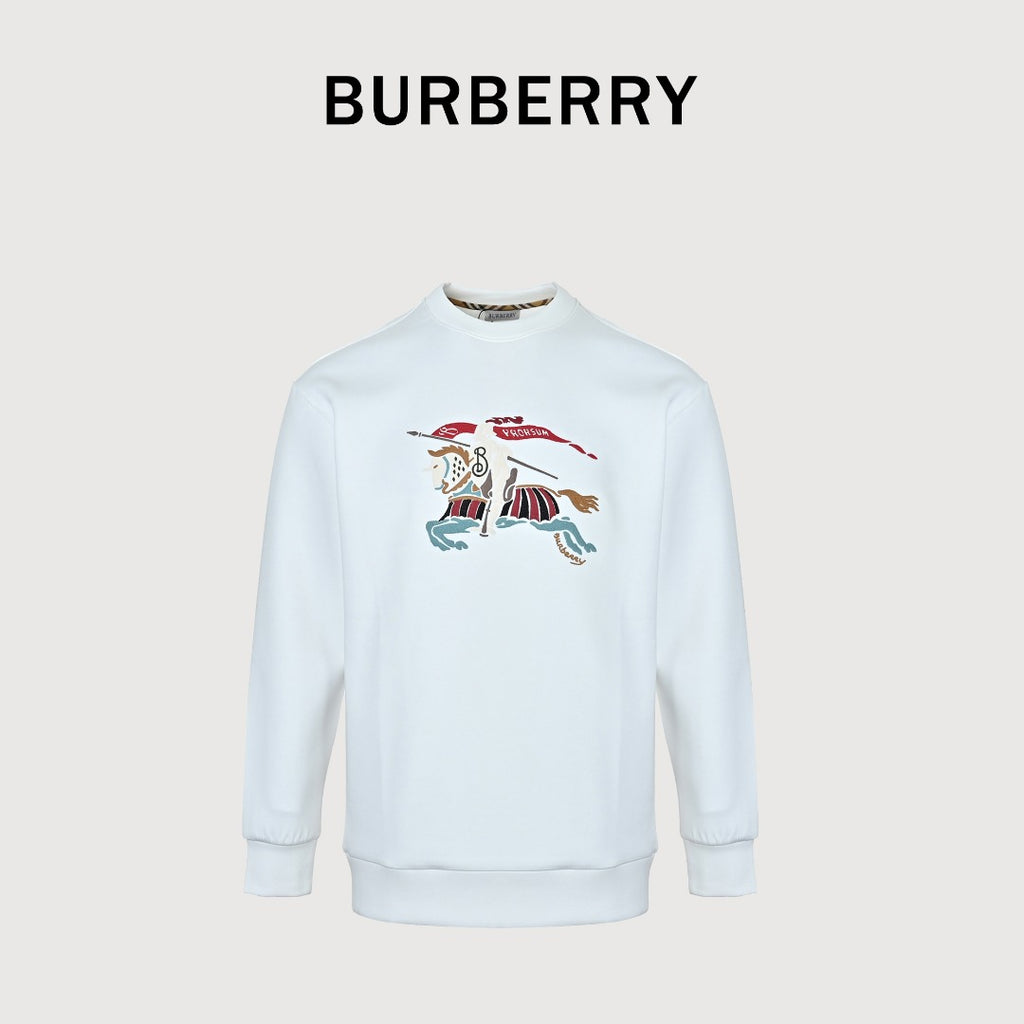 Burberry Multicolor Equestrian Knight Crewneck Sweatshirt - White