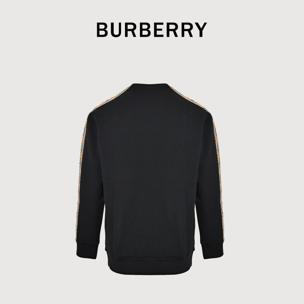 Burberry Check Logo and Sleeve Stripe Crewneck Sweatshirt - Black
