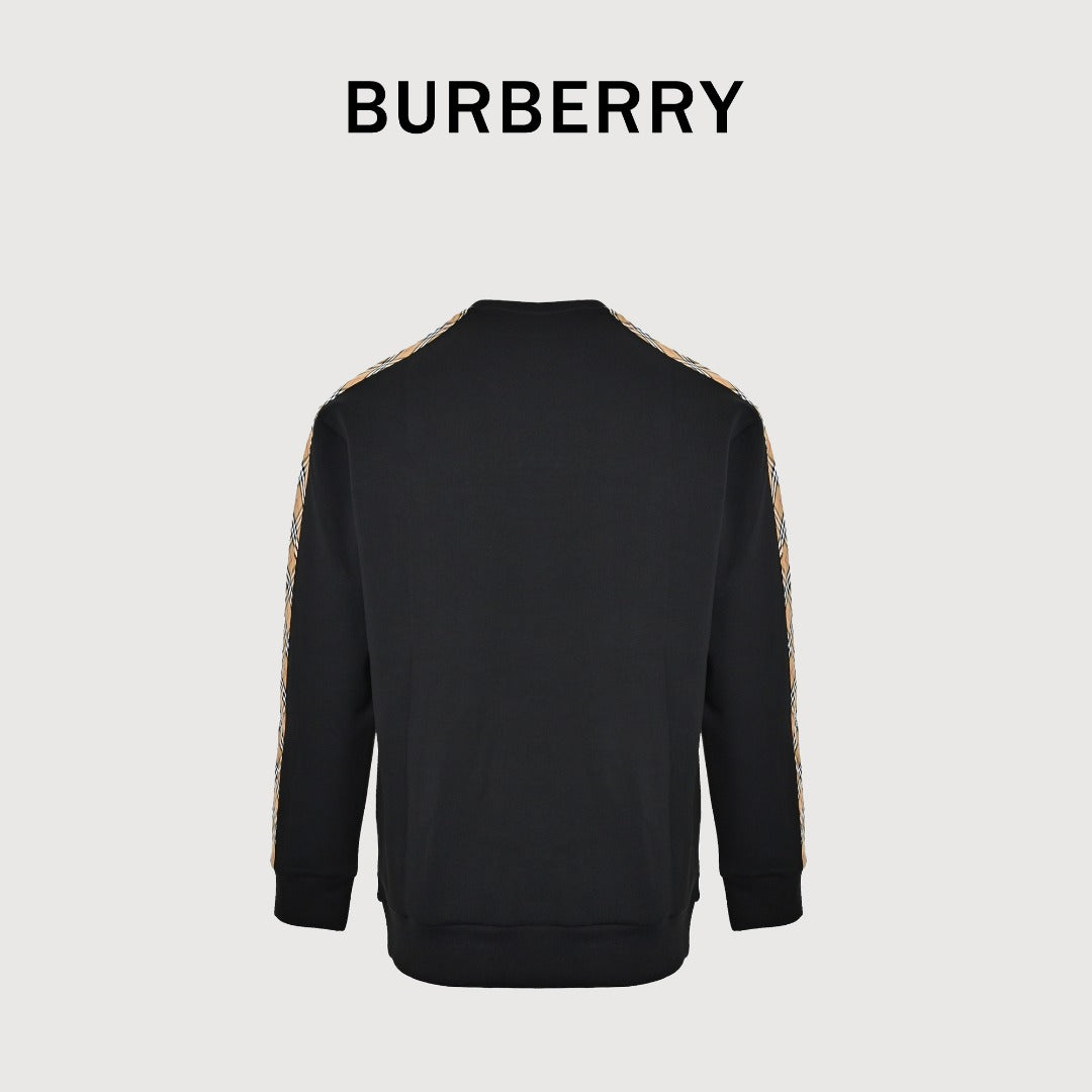Burberry Check Logo and Sleeve Stripe Crewneck Sweatshirt - Black