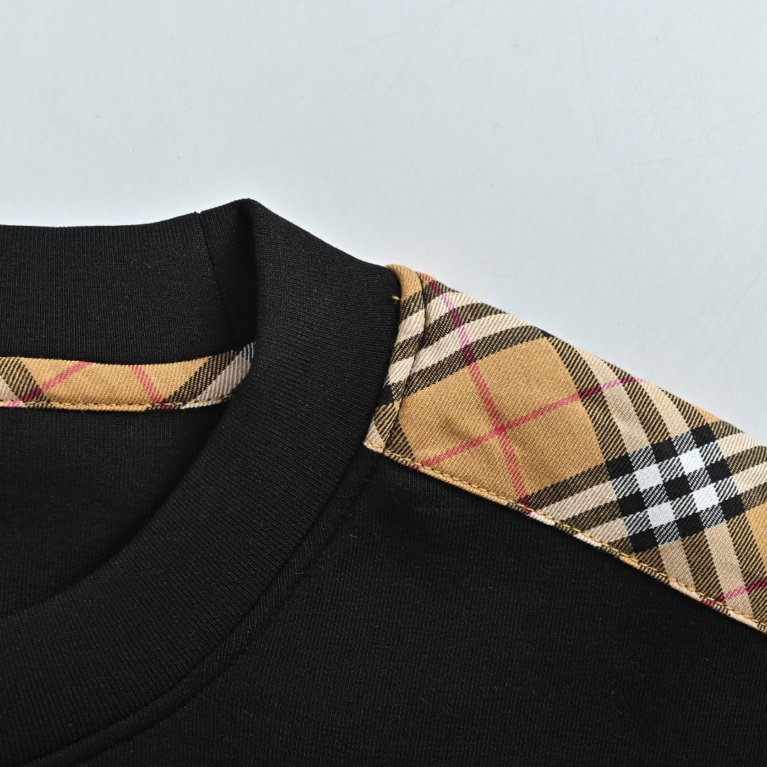 Burberry Check Logo and Sleeve Stripe Crewneck Sweatshirt - Black