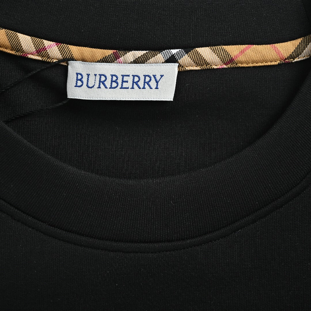Burberry Check Logo and Sleeve Stripe Crewneck Sweatshirt - Black