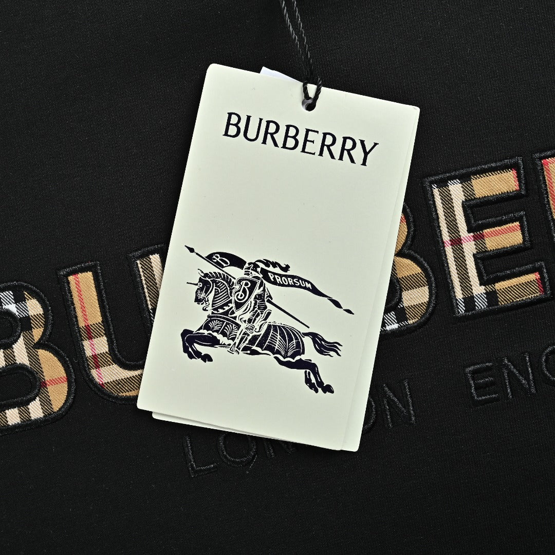 Burberry Check Logo and Sleeve Stripe Crewneck Sweatshirt - Black