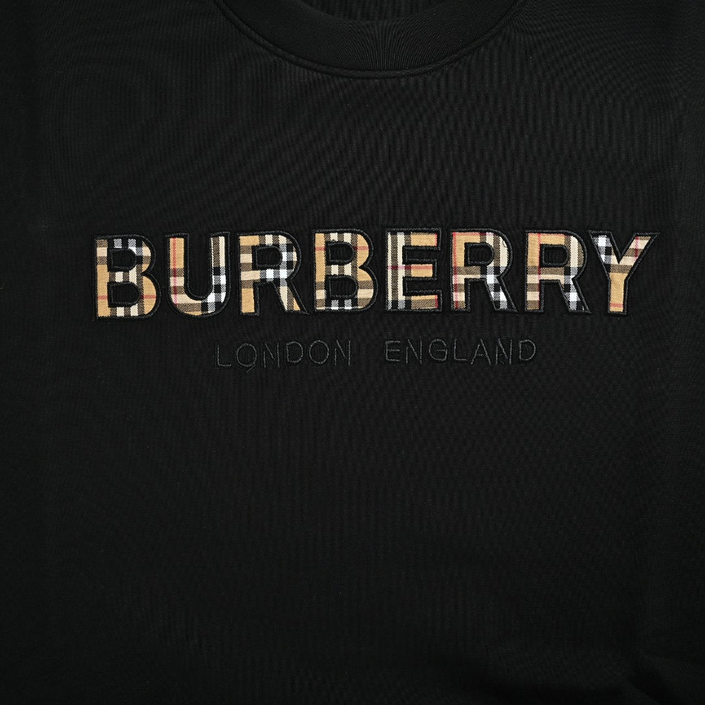 Burberry Check Logo and Sleeve Stripe Crewneck Sweatshirt - Black