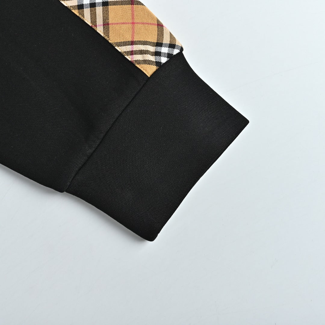 Burberry Check Logo and Sleeve Stripe Crewneck Sweatshirt - Black