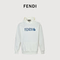 Fendi SS26 Blue Letter Embroidered Hoodie - White