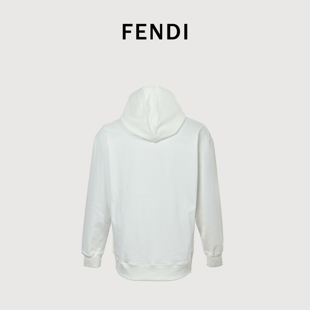 Fendi SS26 Blue Letter Embroidered Hoodie - White