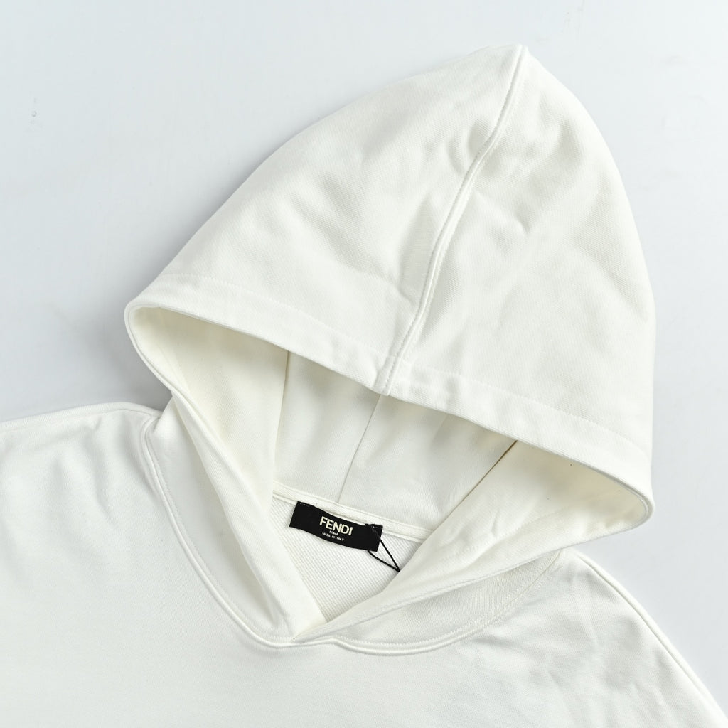 Fendi SS26 Blue Letter Embroidered Hoodie - White