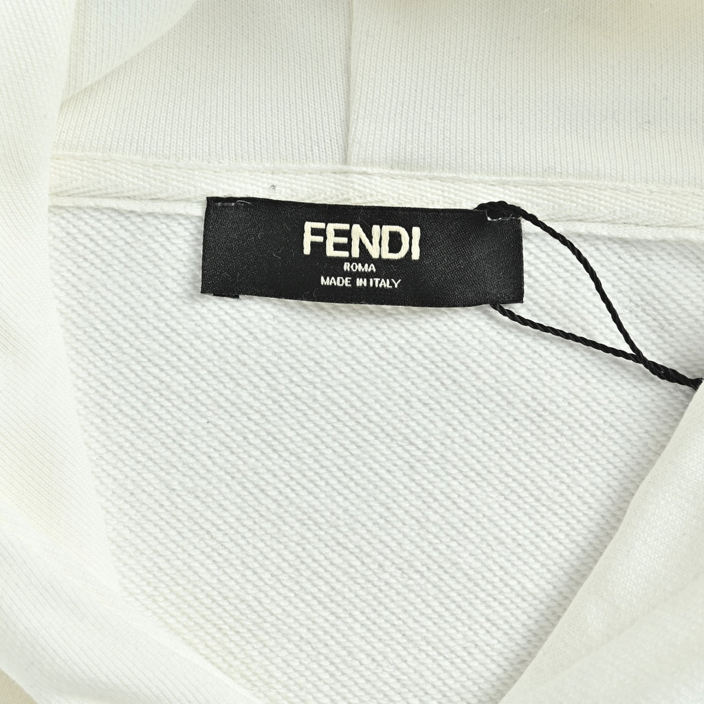 Fendi SS26 Blue Letter Embroidered Hoodie - White