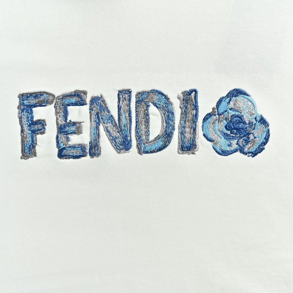 Fendi SS26 Blue Letter Embroidered Hoodie - White