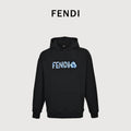 Fendi SS26 Blue Letter Embroidered Hoodie - Black