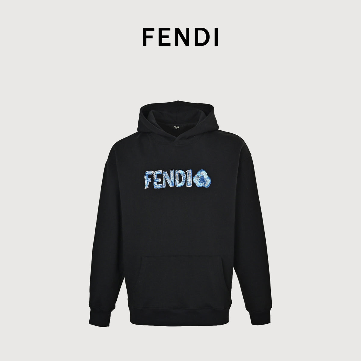 Fendi SS26 Blue Letter Embroidered Hoodie - Black