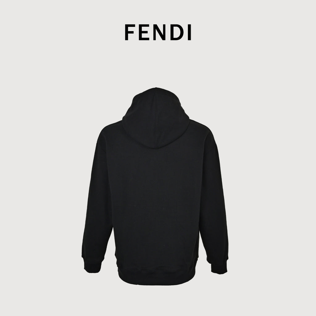 Fendi SS26 Blue Letter Embroidered Hoodie - Black