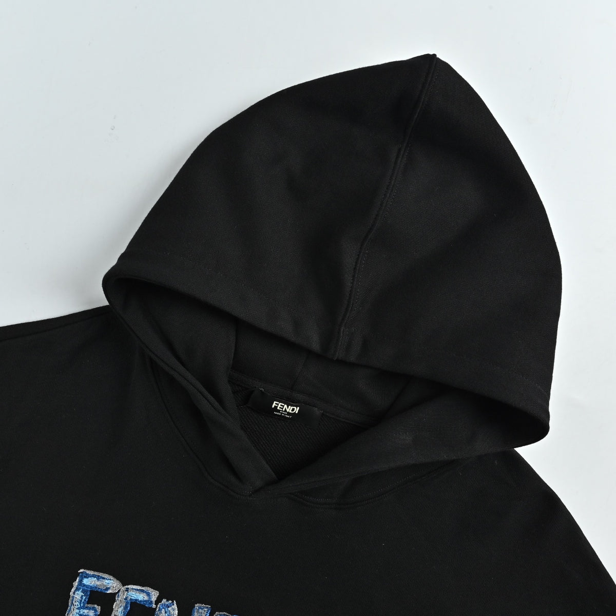 Fendi SS26 Blue Letter Embroidered Hoodie - Black