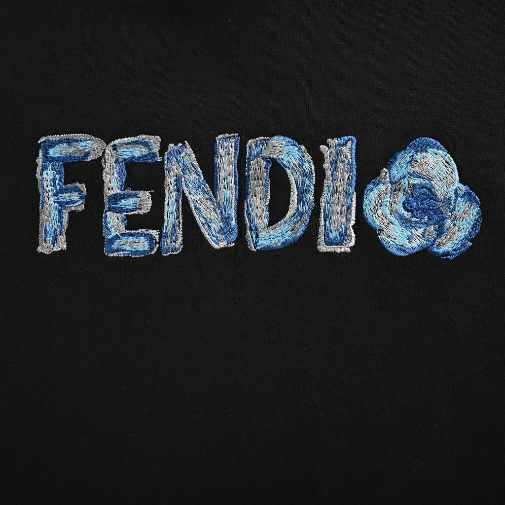 Fendi SS26 Blue Letter Embroidered Hoodie - Black