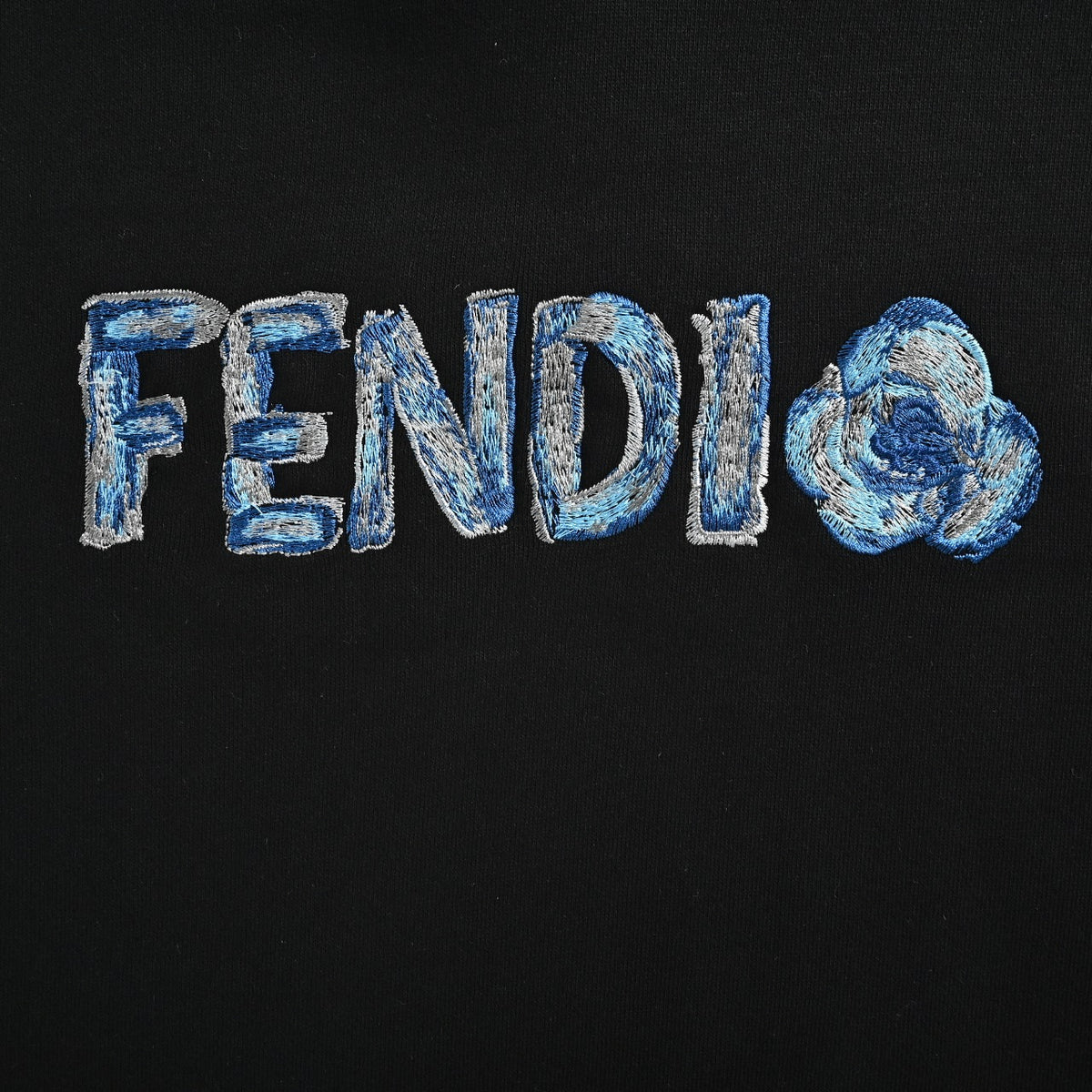 Fendi SS26 Blue Letter Embroidered Hoodie - Black