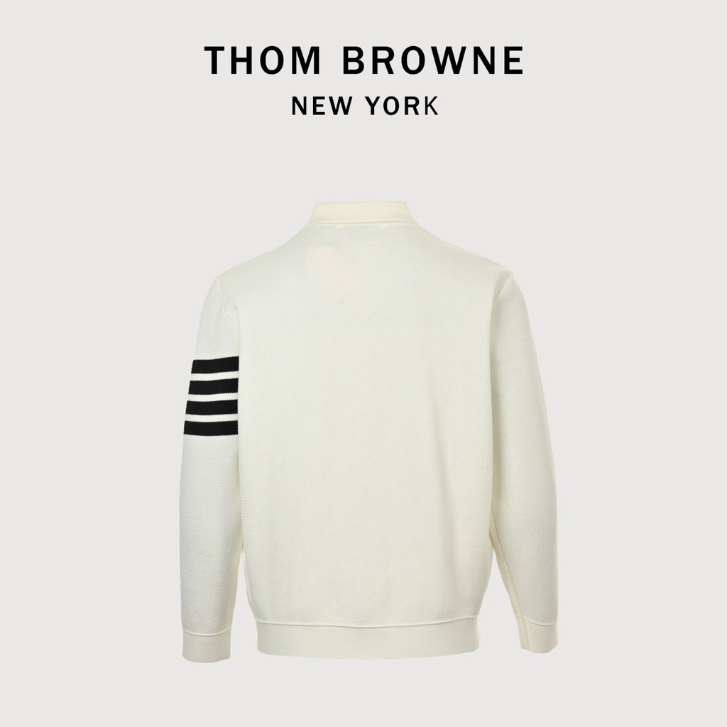 Thom Browne FW24 Four-Bar Collared Jacket - Ivory