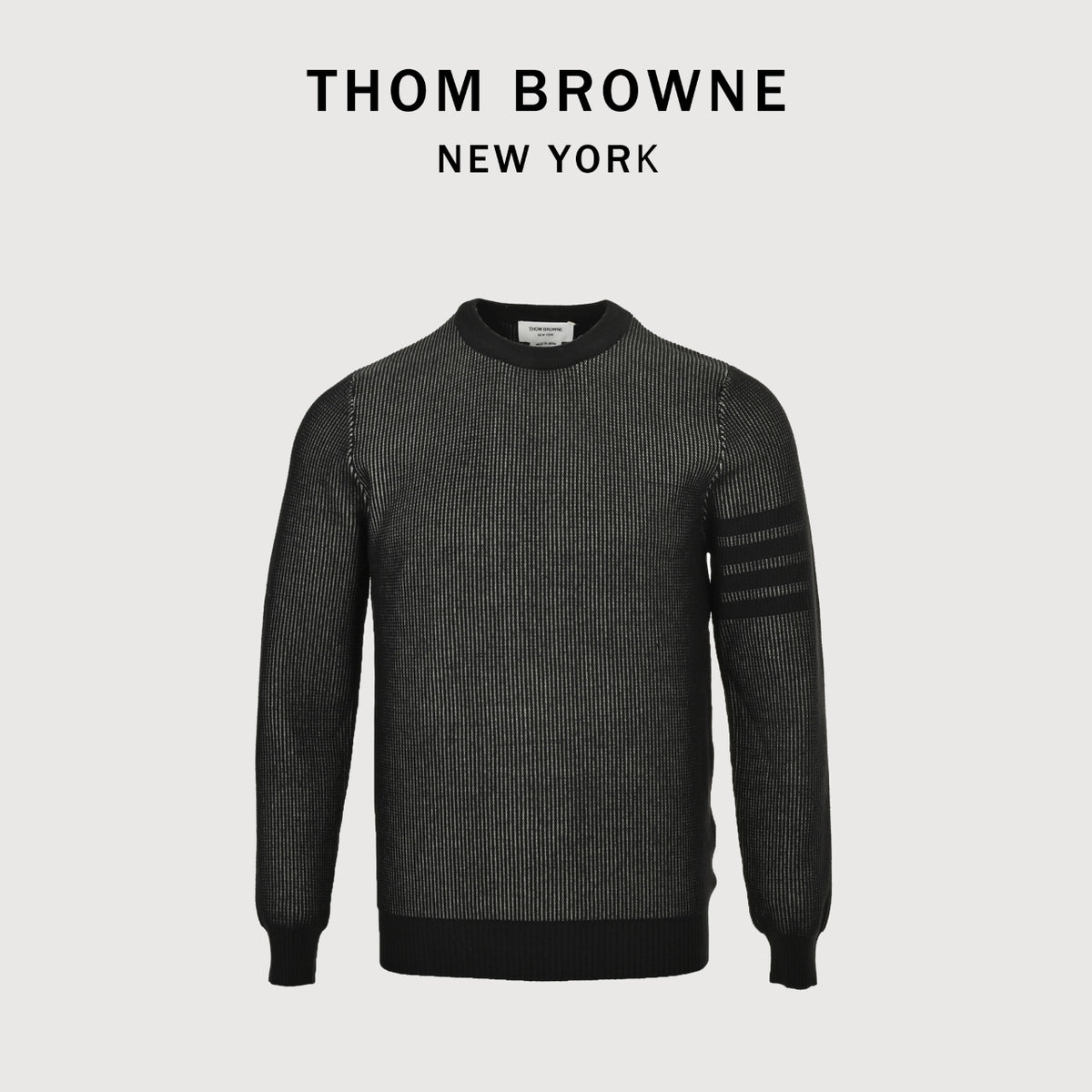 Thom Browne FW24 Striped Crewneck Sweater - Charcoal