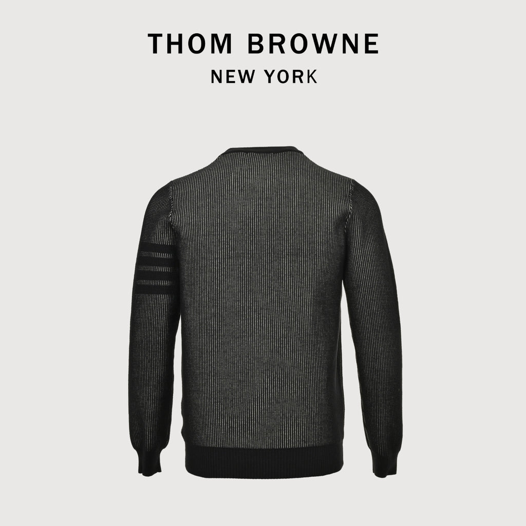 Thom Browne FW24 Striped Crewneck Sweater - Charcoal