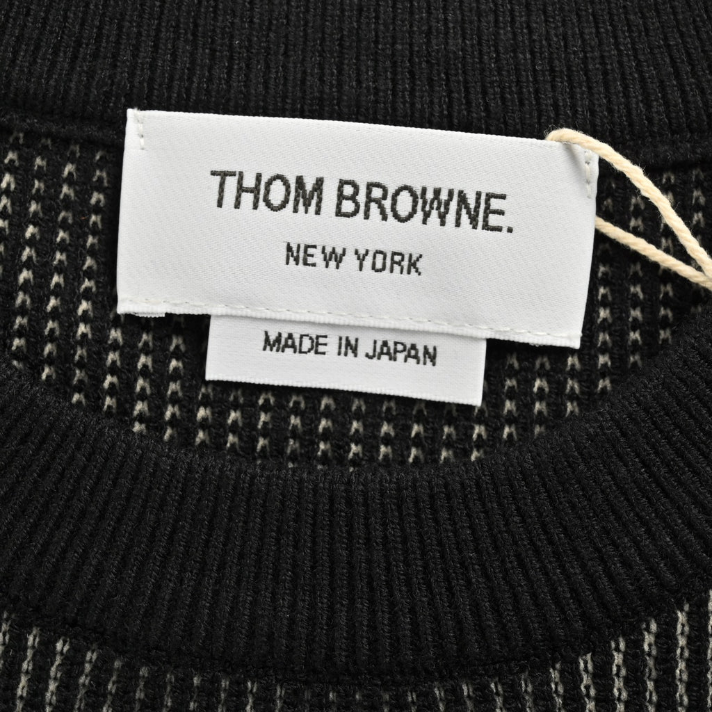 Thom Browne FW24 Striped Crewneck Sweater - Charcoal