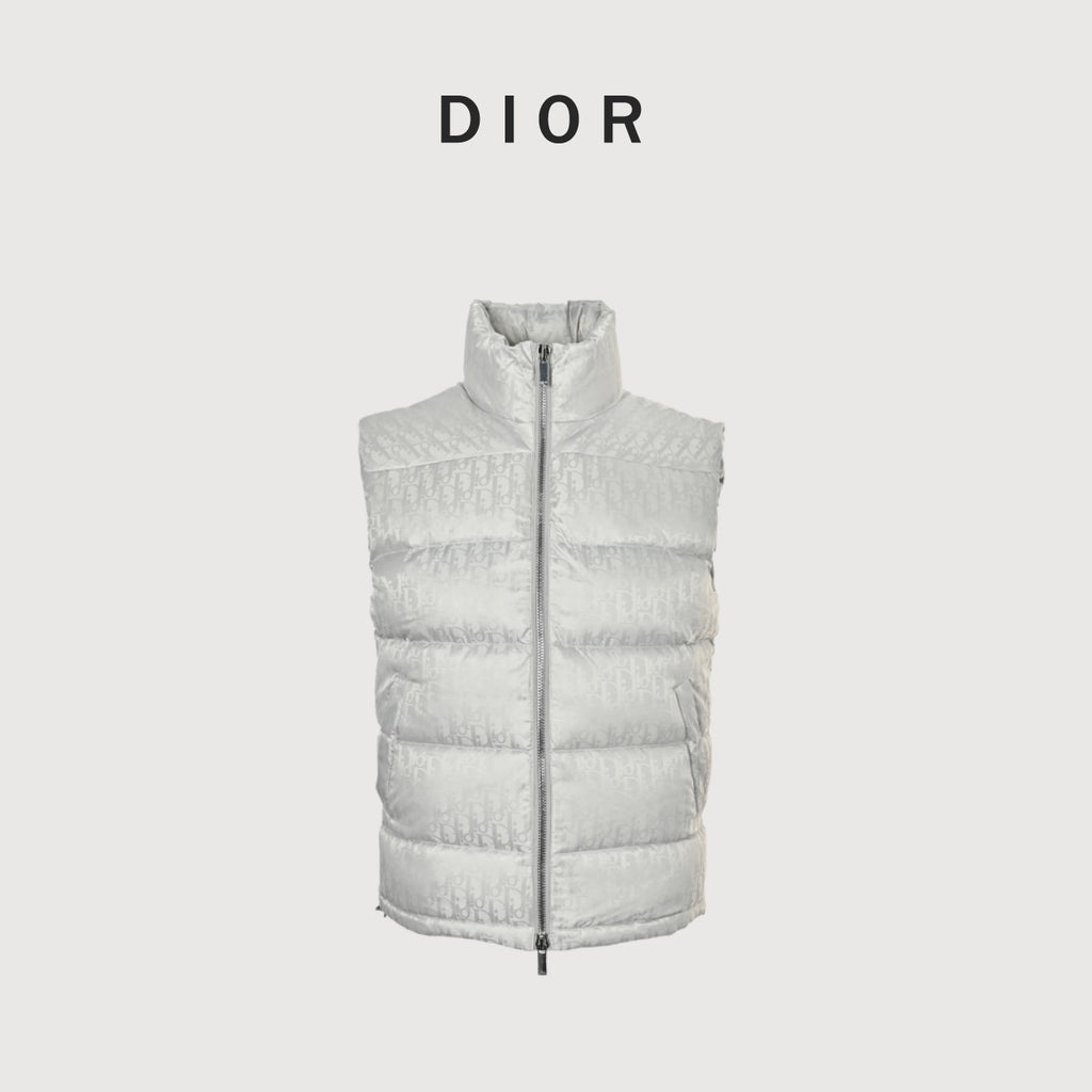 Dior Monogram Stand-Collar Down Vest - White