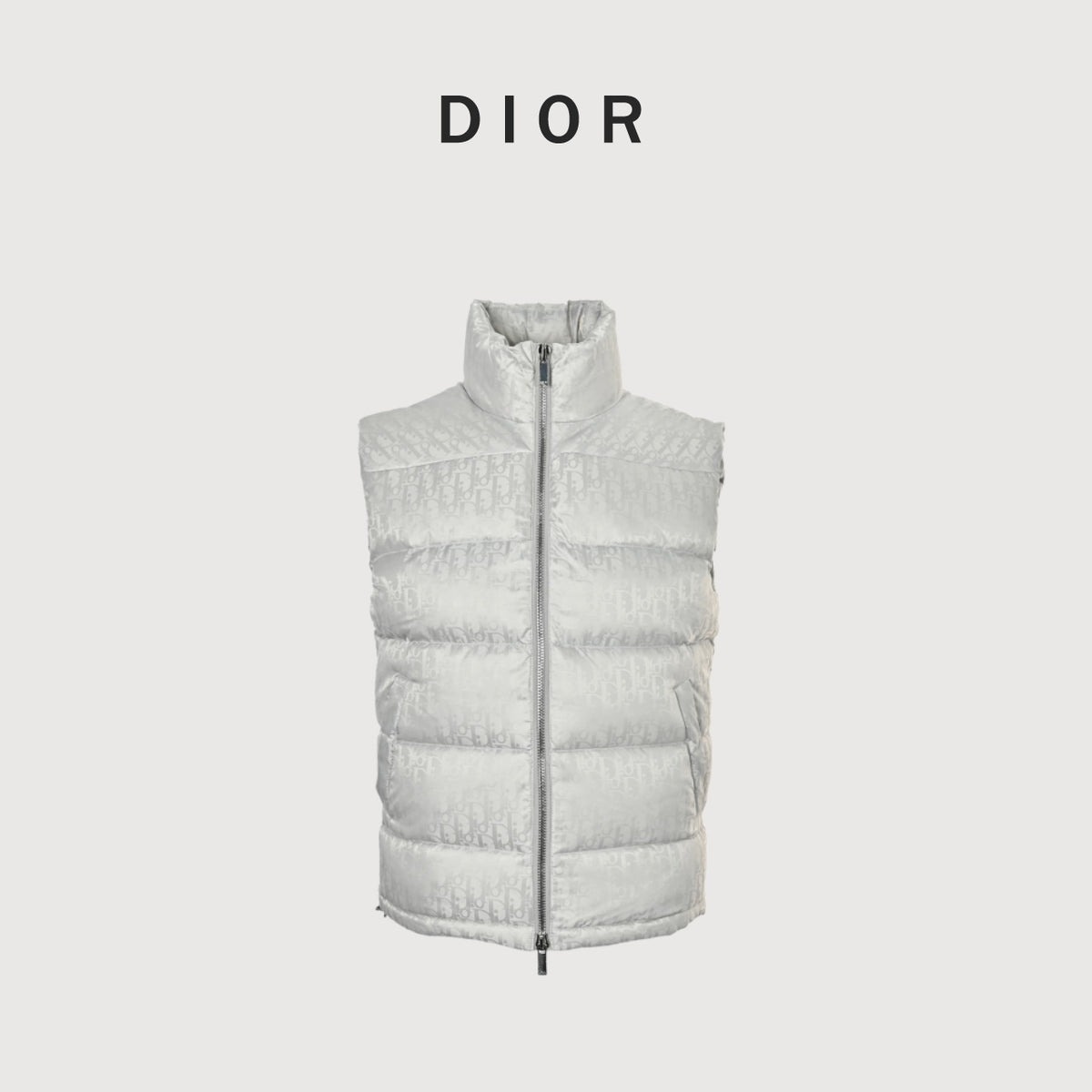 Dior Monogram Stand-Collar Down Vest - White
