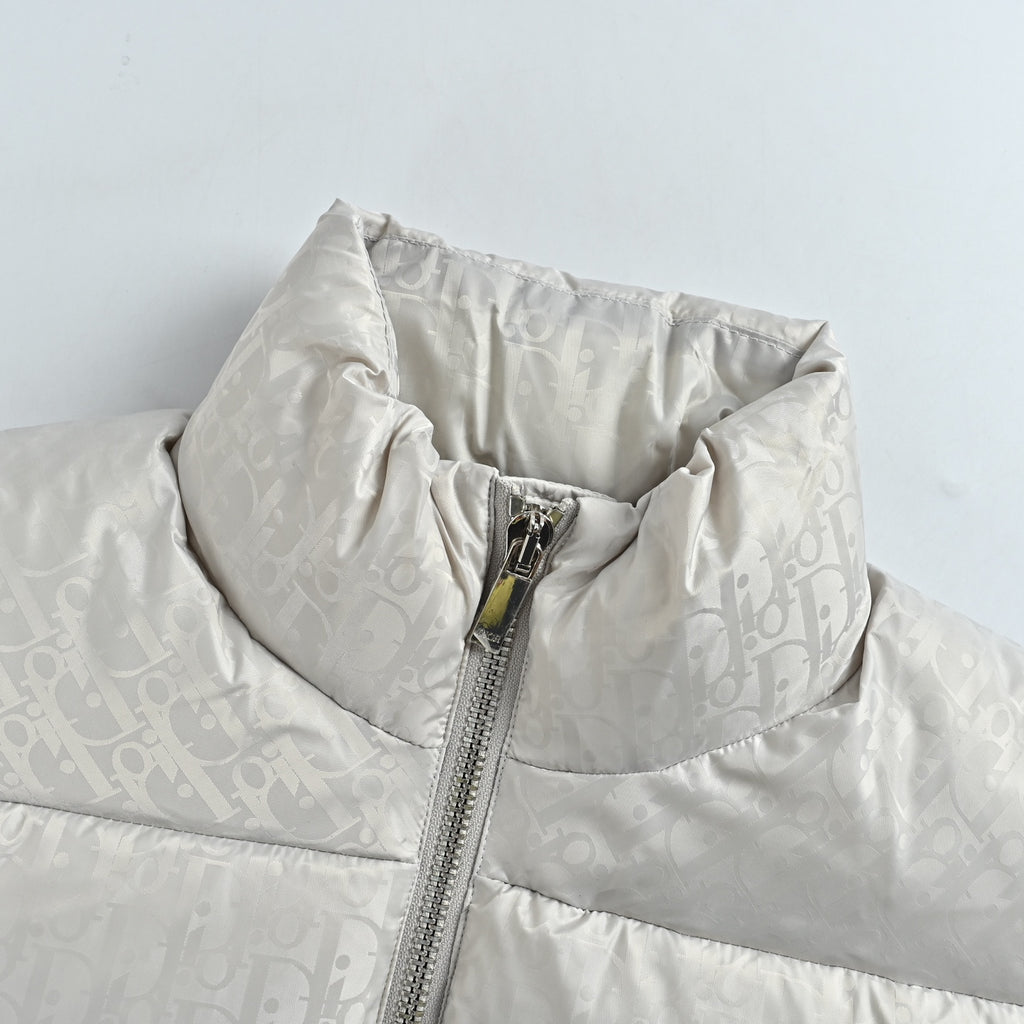 Dior Monogram Stand-Collar Down Vest - White