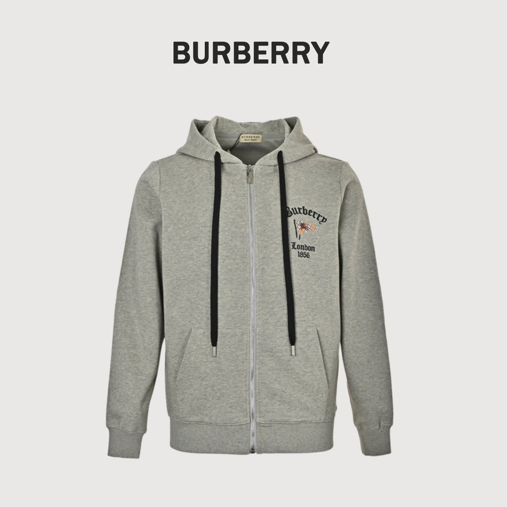 Burberry Flag Print Zip-Up Hoodie - Grey