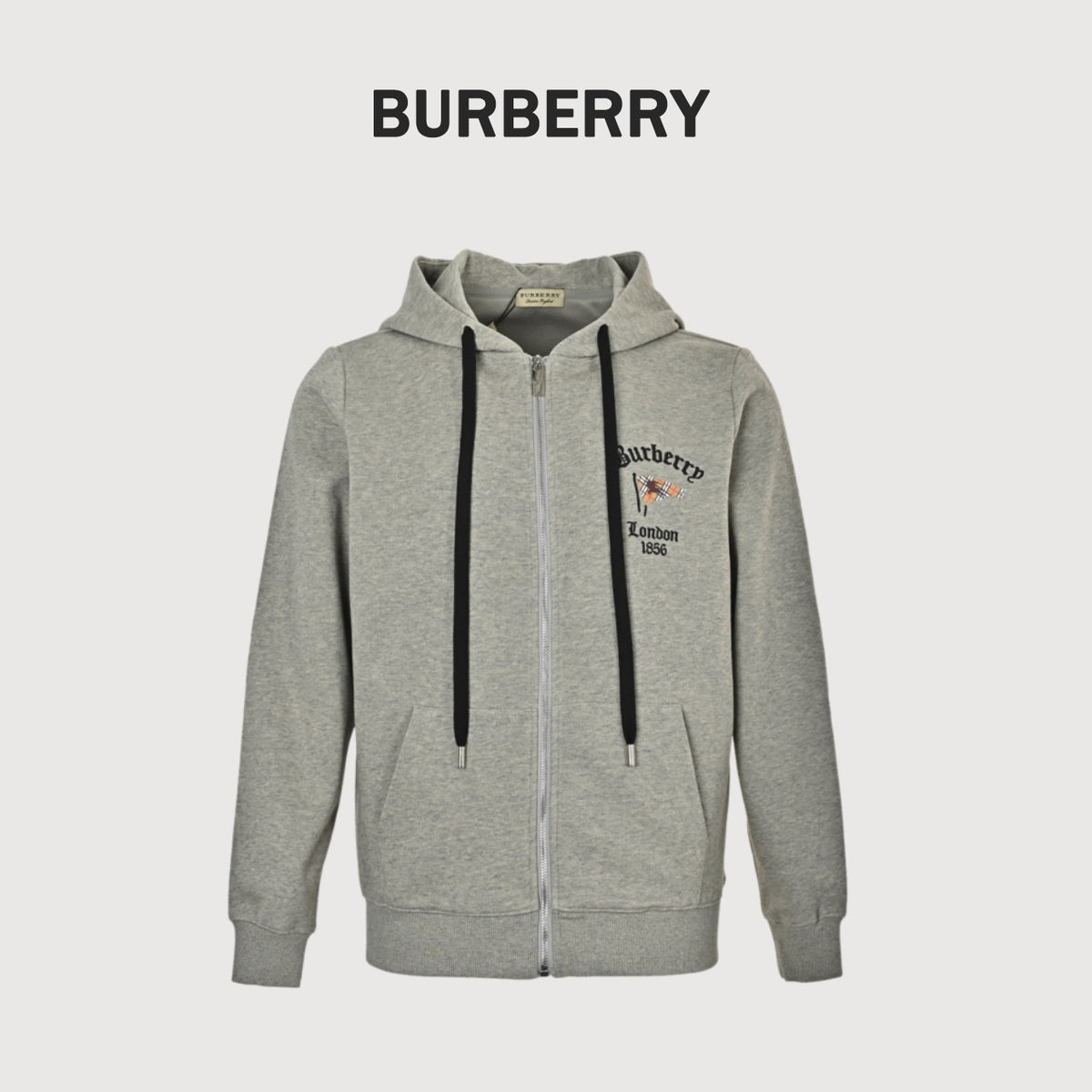 Burberry Flag Print Zip-Up Hoodie - Grey