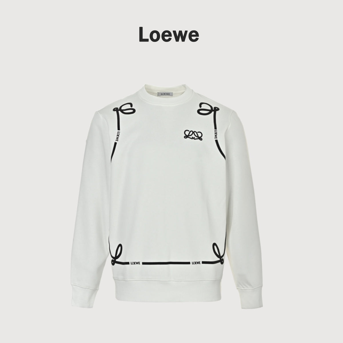 Loewe Logo Puff-Print Crewneck Sweatshirt - White