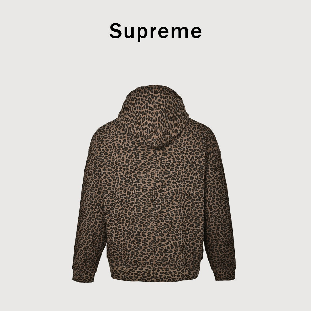 Supreme Leopard Waffle-Knit Zip-Up Hooded Jacket