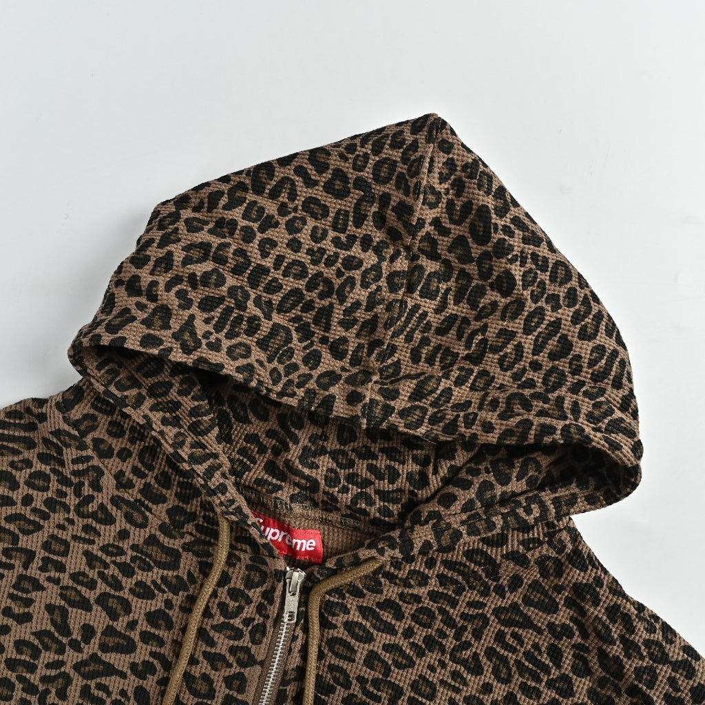 Supreme Leopard Waffle-Knit Zip-Up Hooded Jacket