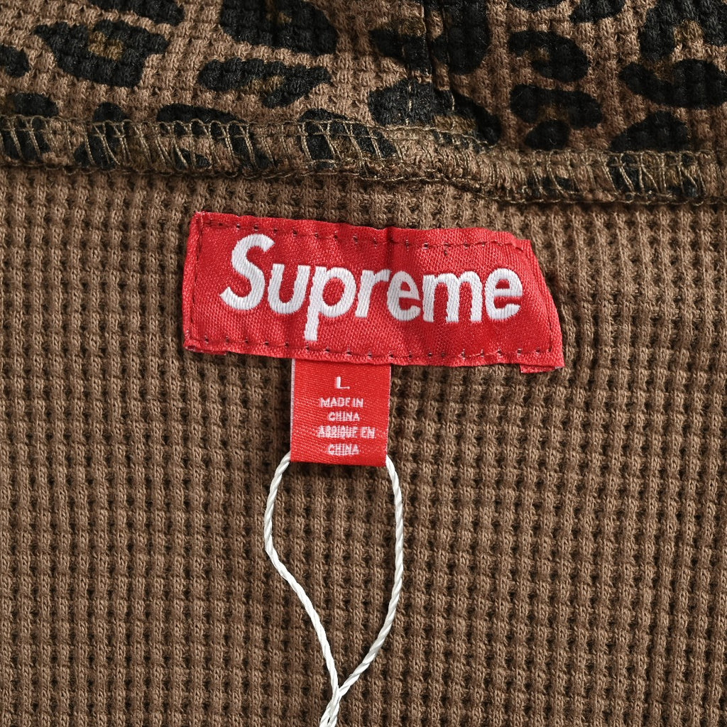 Supreme Leopard Waffle-Knit Zip-Up Hooded Jacket