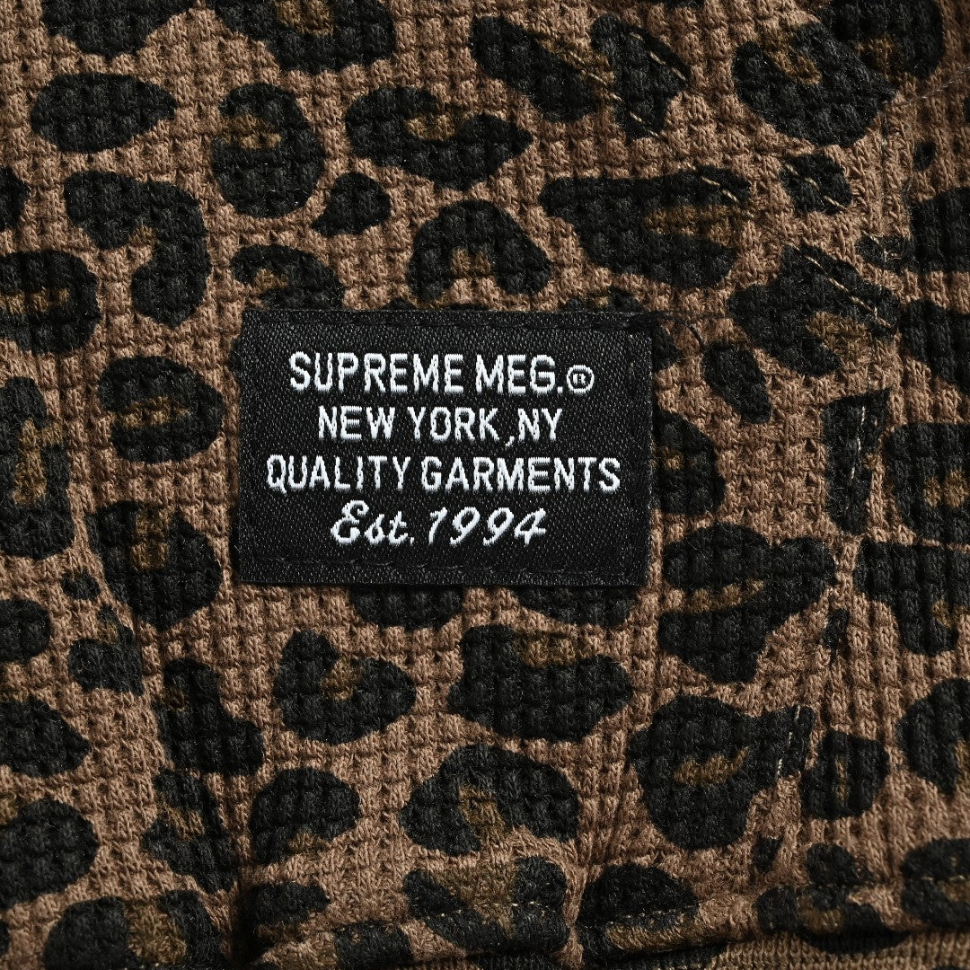 Supreme Leopard Waffle-Knit Zip-Up Hooded Jacket