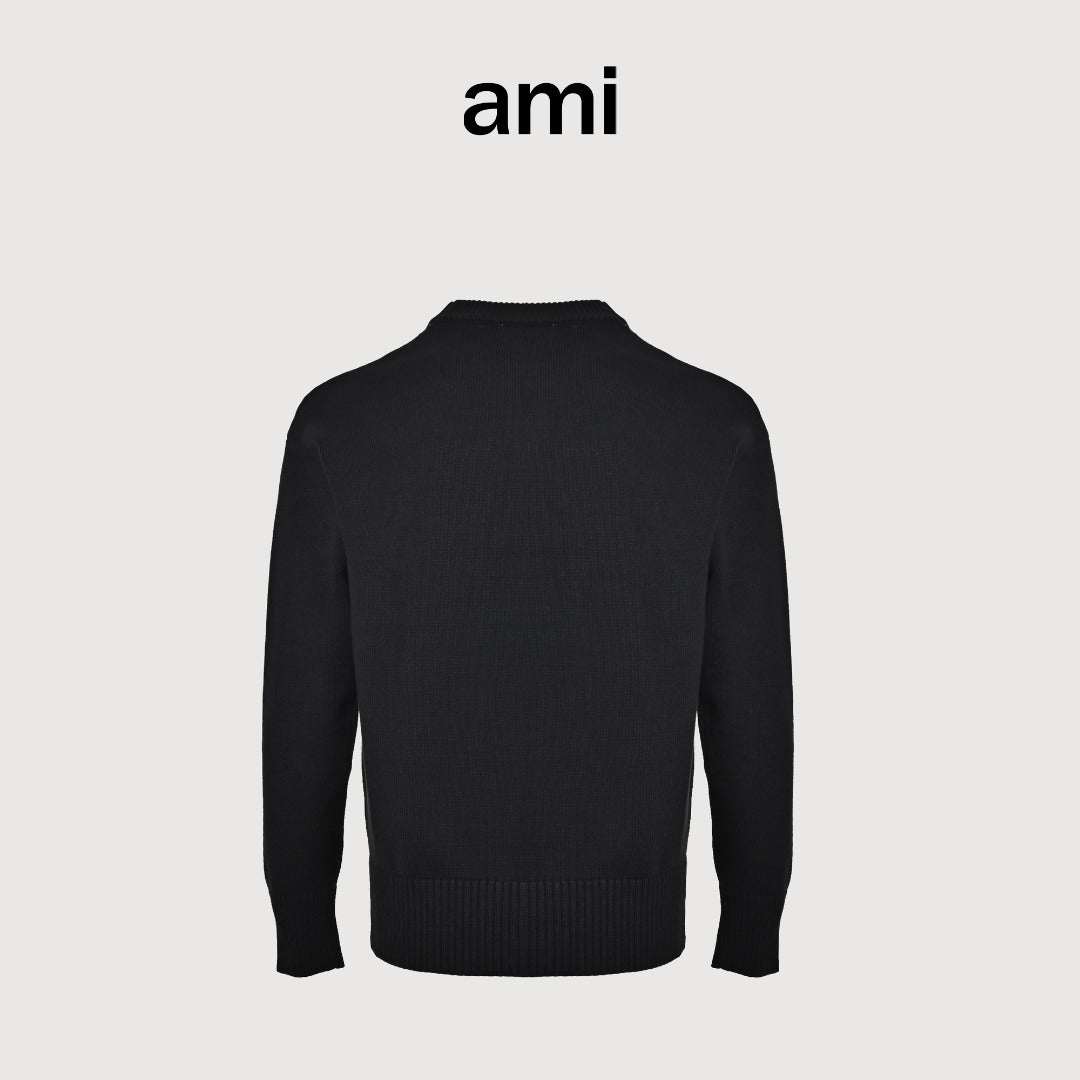 AMI Paris Small Heart Embroidered Crewneck Sweater - Black