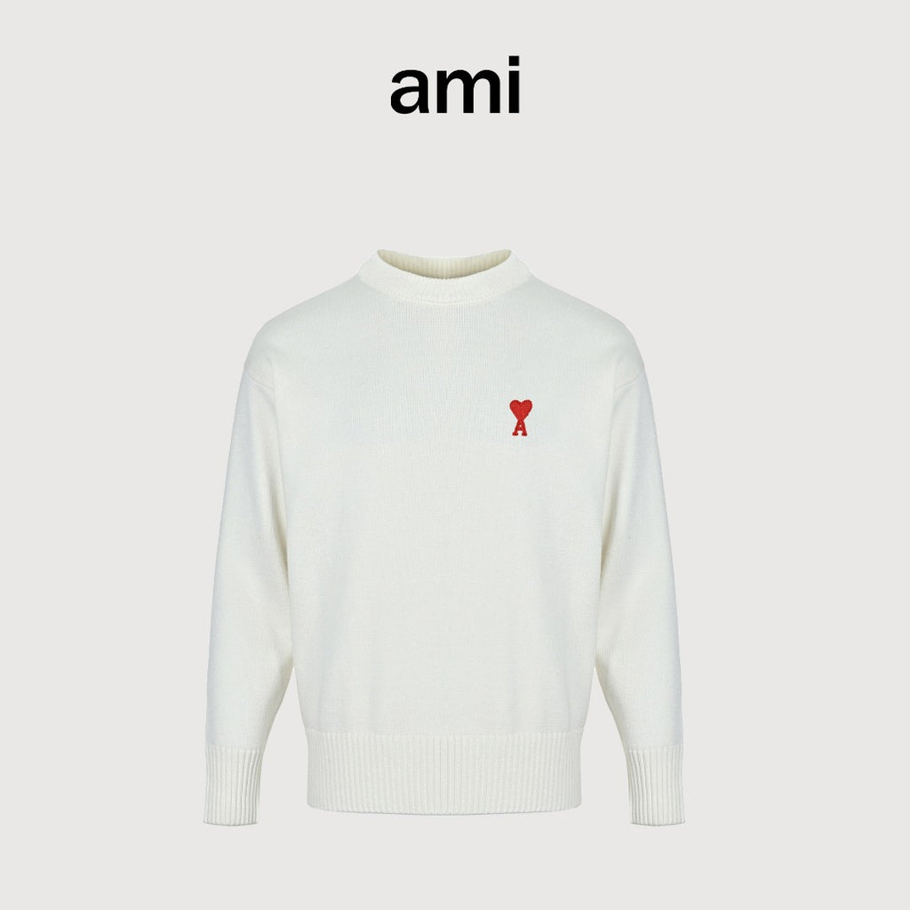 AMI Paris Small Heart Embroidered Crewneck Sweater - White