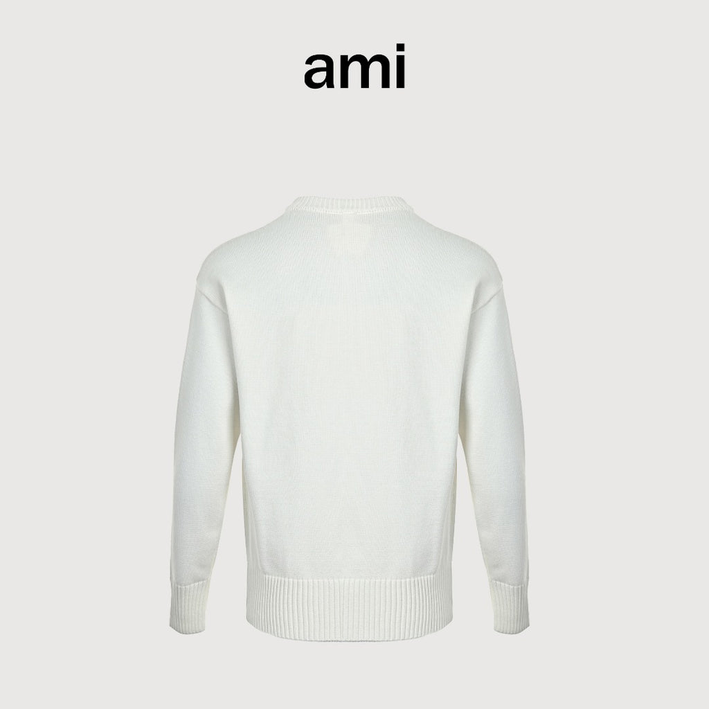 AMI Paris Small Heart Embroidered Crewneck Sweater - White